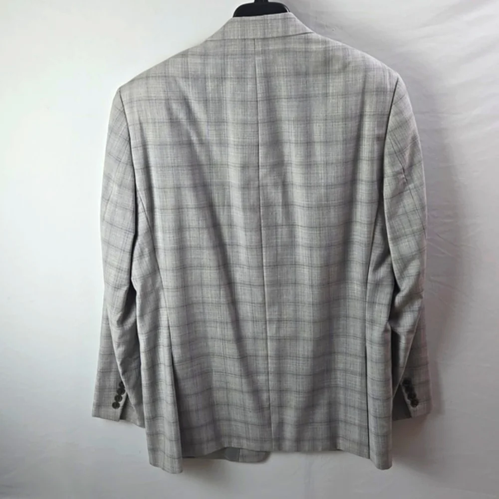 Calvin Klein Mens Light Grey Plaid Blazer Sport Coat Jacket, Sz 44L